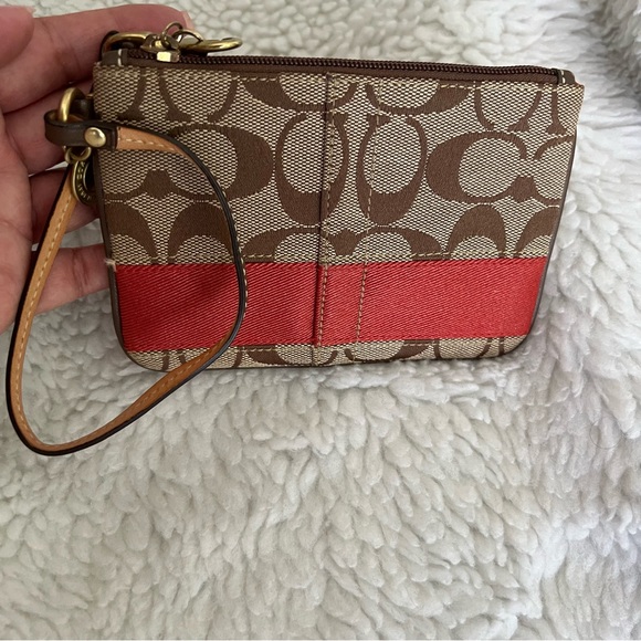 Coach Signature Brown and Red Wristlet GUC (Good Used Condition). - Picture 1 of 9